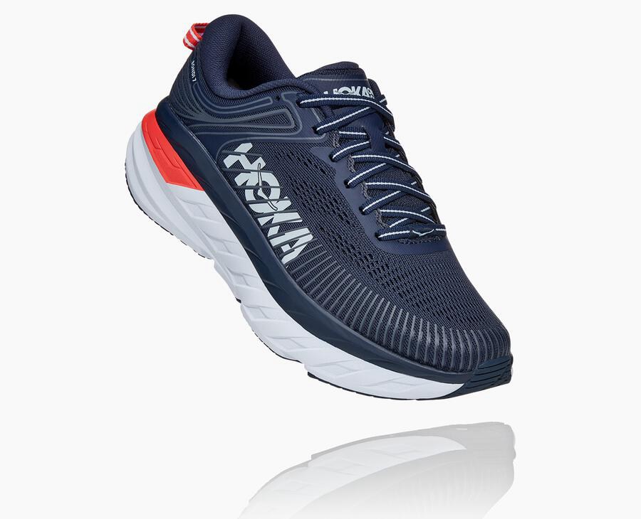 Running Shoes Womens - Hoka One One Bondi 7 - Navy/White - ODSMJHY-43